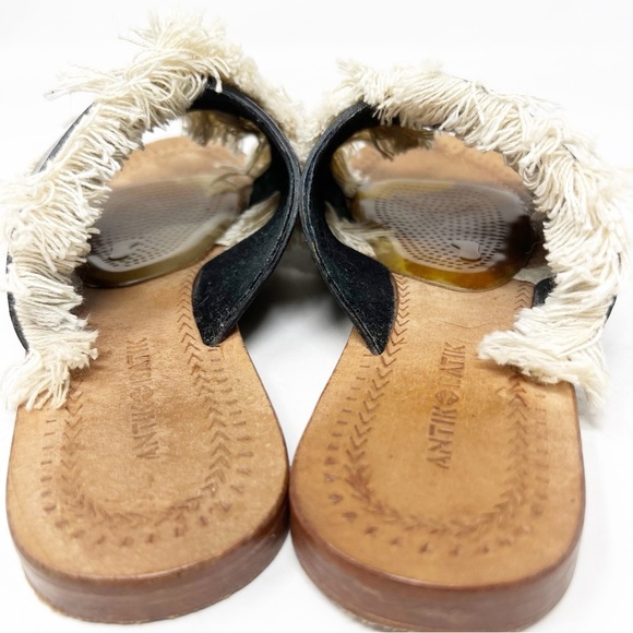 ANTIK BATIK ALBA BLACK LEATHER WITH FRINGE FLAT SLIP ON SANDALS WOMENS SZ 7 - Picture 3 of 7